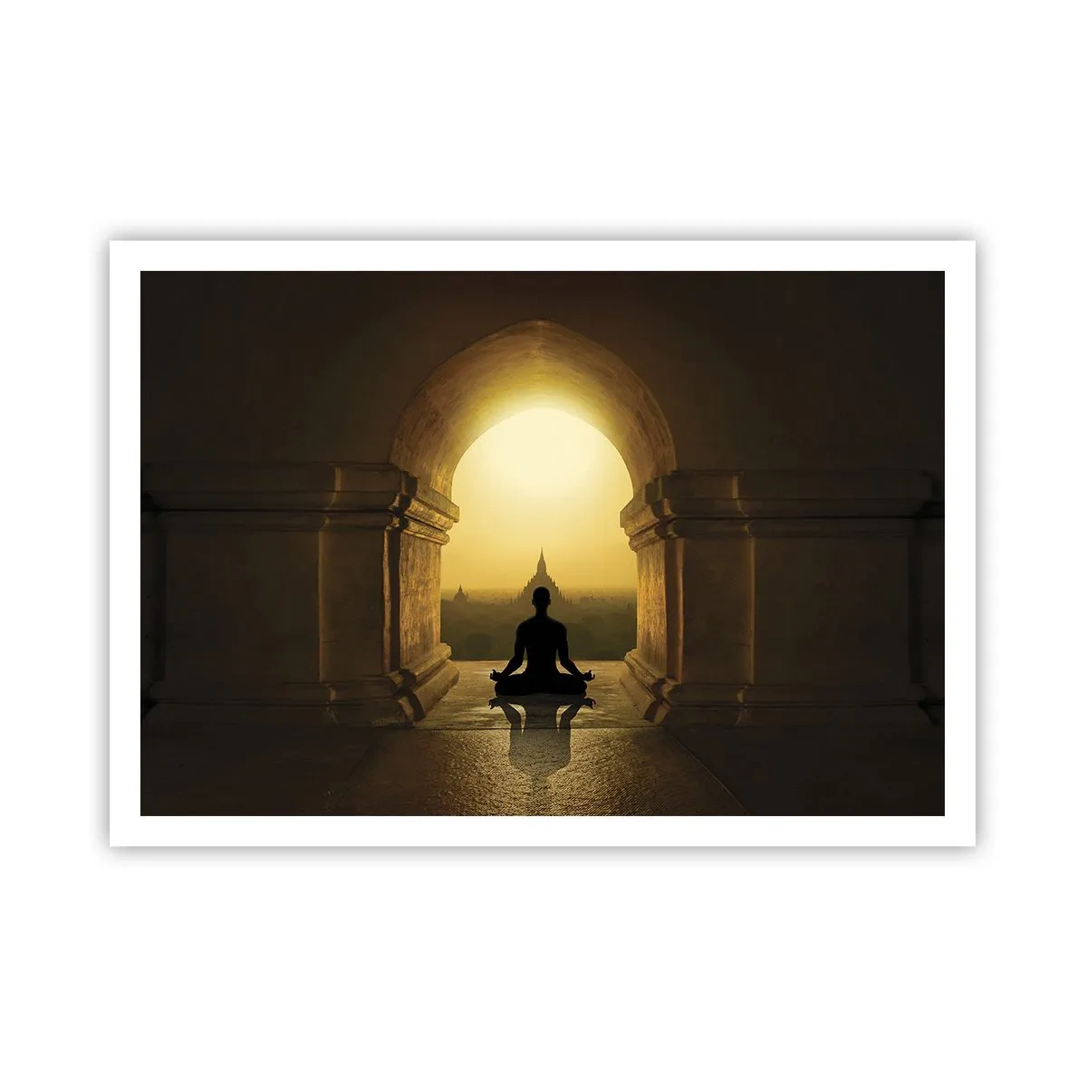 Affiche - Poster - Silhouette d'une personne méditant à la lumière du soleil couchant - 100x70cm - Pleine harmonie - Décoration murale moderne pour le salon et la chambre ARTTOR