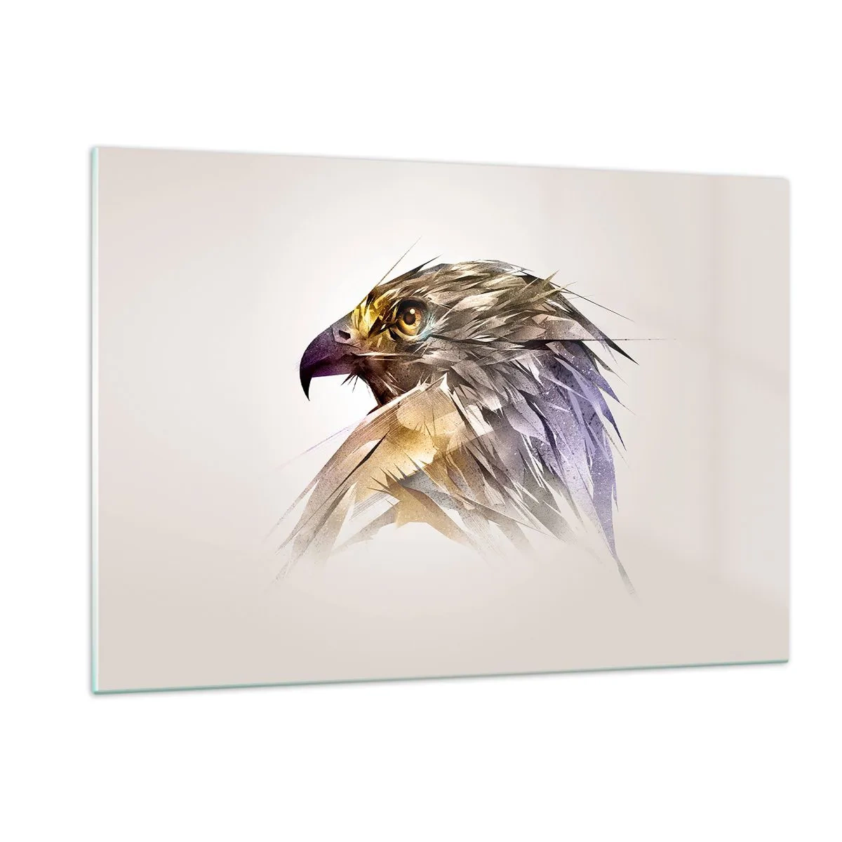 Impression sur verre - Image sur verre - Un portrait artistique d'un aigle sous une forme abstraite - 120x80cm - Portrait d'un guerrier - Décoration murale moderne pour le salon et la chambre ARTTOR