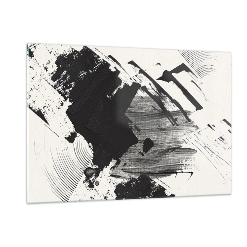 Impression sur verre - Image sur verre - Abstraction expressive en noir et blanc avec des traits dynamiques. - 120x80cm - Abstraction – expression du noir - Décoration murale moderne pour le salon et la chambre ARTTOR