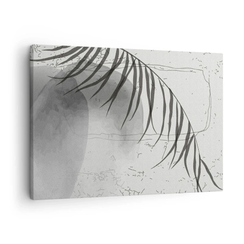 Impression sur toile - Image sur toile - Un délicat motif de feuille de palmier sur un fond clair dans un style scandinave. - 70x50cm - L'exotisme subtil de la nature - Décoration murale moderne pour le salon et la chambre ARTTOR