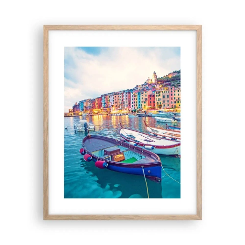 Affiche dans un chêne clair - Poster - Soirée colorée au port - 40x50 cm