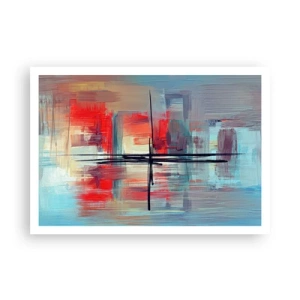 Affiche - Poster - Une composition abstraite aux couleurs intenses, aux lignes et aux formes géométriques. - 100x70cm - Un paysage dans une dimension inconnue - Décoration murale moderne pour le salon et la chambre ARTTOR