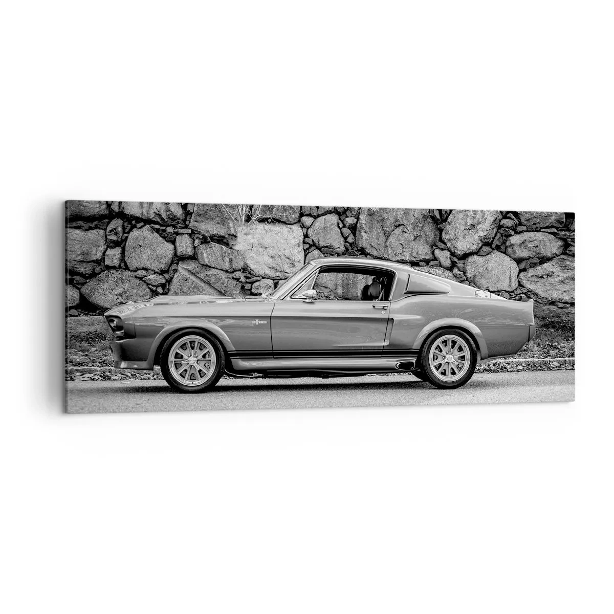 Impression sur toile - Image sur toile - Photo en noir et blanc d'une voiture classique - 140x50cm - Légende des années 60 - Décoration murale moderne pour le salon et la chambre ARTTOR