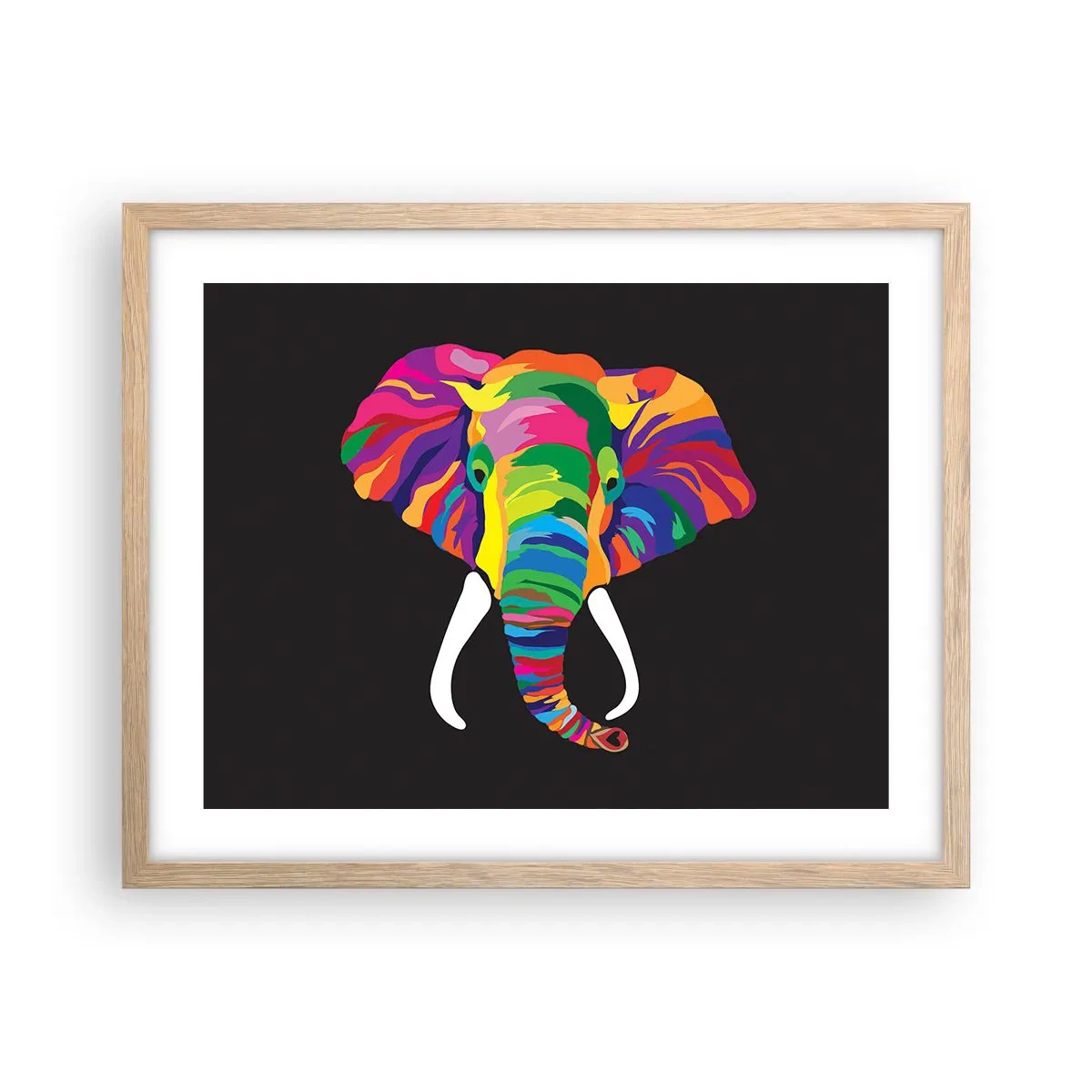 Affiche dans un chêne clair - Poster - L'éléphant qui aimait se baigner dans un arc-en-ciel - 50x40 cm