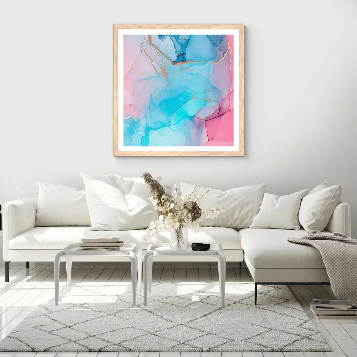 Affiche dans un chêne clair - Poster - Rencontre et mélange - 40x40 cm