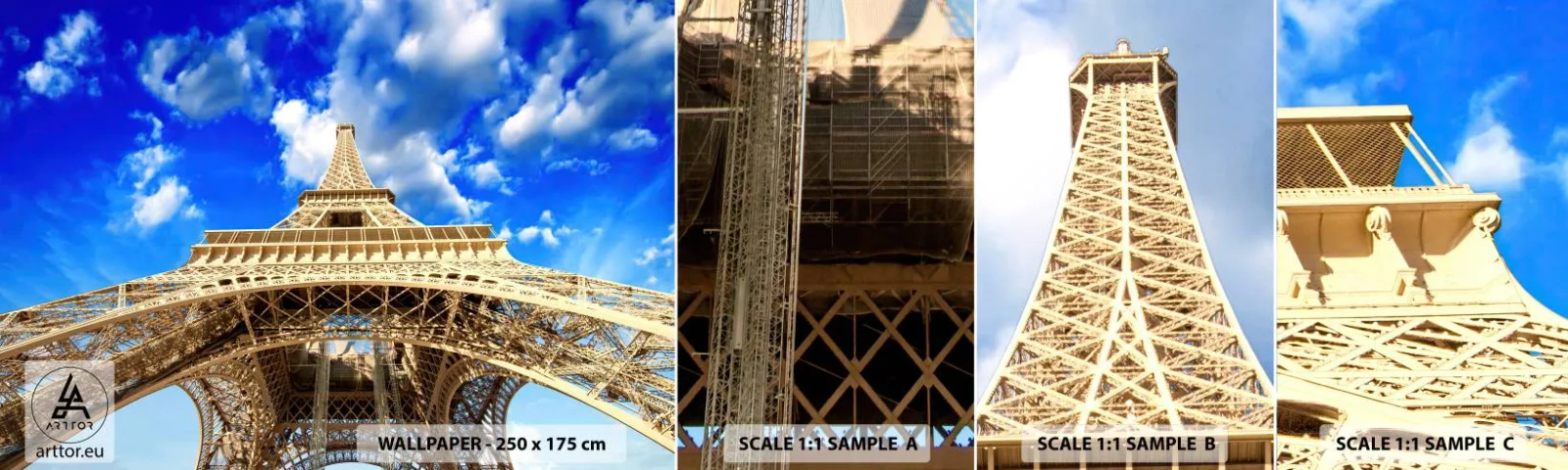 Échantillon De Papier Peint Standard Eco - Atteindre le ciel et les nuages - Ville, Paris, tour Eiffel - 100x30 cm