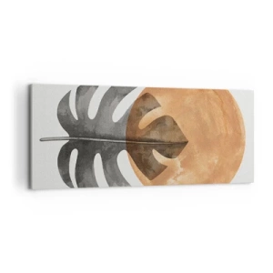 Impression sur toile - Image sur toile - Feuille de Monstera et cercle doré sur fond clair - 120x50cm - Toujours le soleil - Décoration murale moderne pour le salon et la chambre ARTTOR