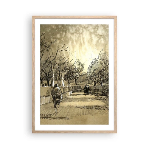 Affiche dans un chêne clair - Poster - Un moment arrêté avec une plume - 50x70 cm