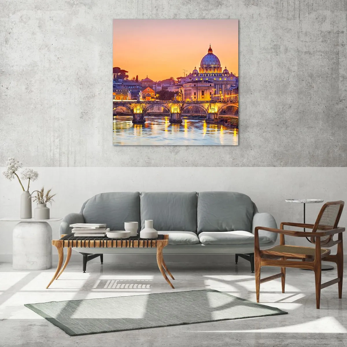 Impression sur verre - Image sur verre - Coucher de soleil sur la ville éternelle - 60x60 cm