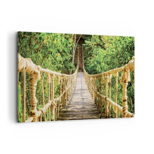 Impression sur toile - Image sur toile - Un pont suspendu dans une forêt tropicale pleine de verdure - 100x70cm - Suspendu dans la nature - Décoration murale moderne pour le salon et la chambre ARTTOR