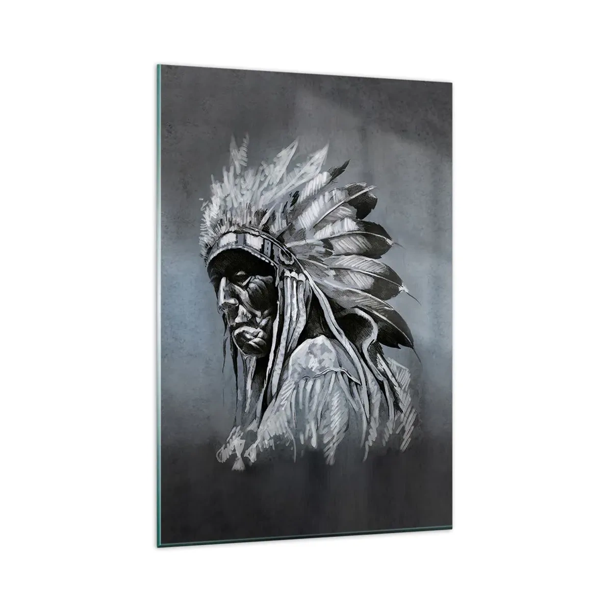 Impression sur verre - Image sur verre - Portrait d'un chef indien portant une coiffe traditionnelle - 80x120cm - Retour aux sources - Décoration murale moderne pour le salon et la chambre ARTTOR
