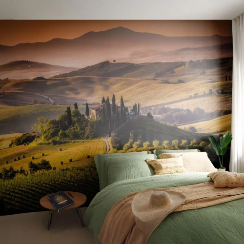 Papier Peint Photo Premium Sand - Arcadie - le paysage toscan - Paysage, Toscane, Vignobles - 350x256 cm