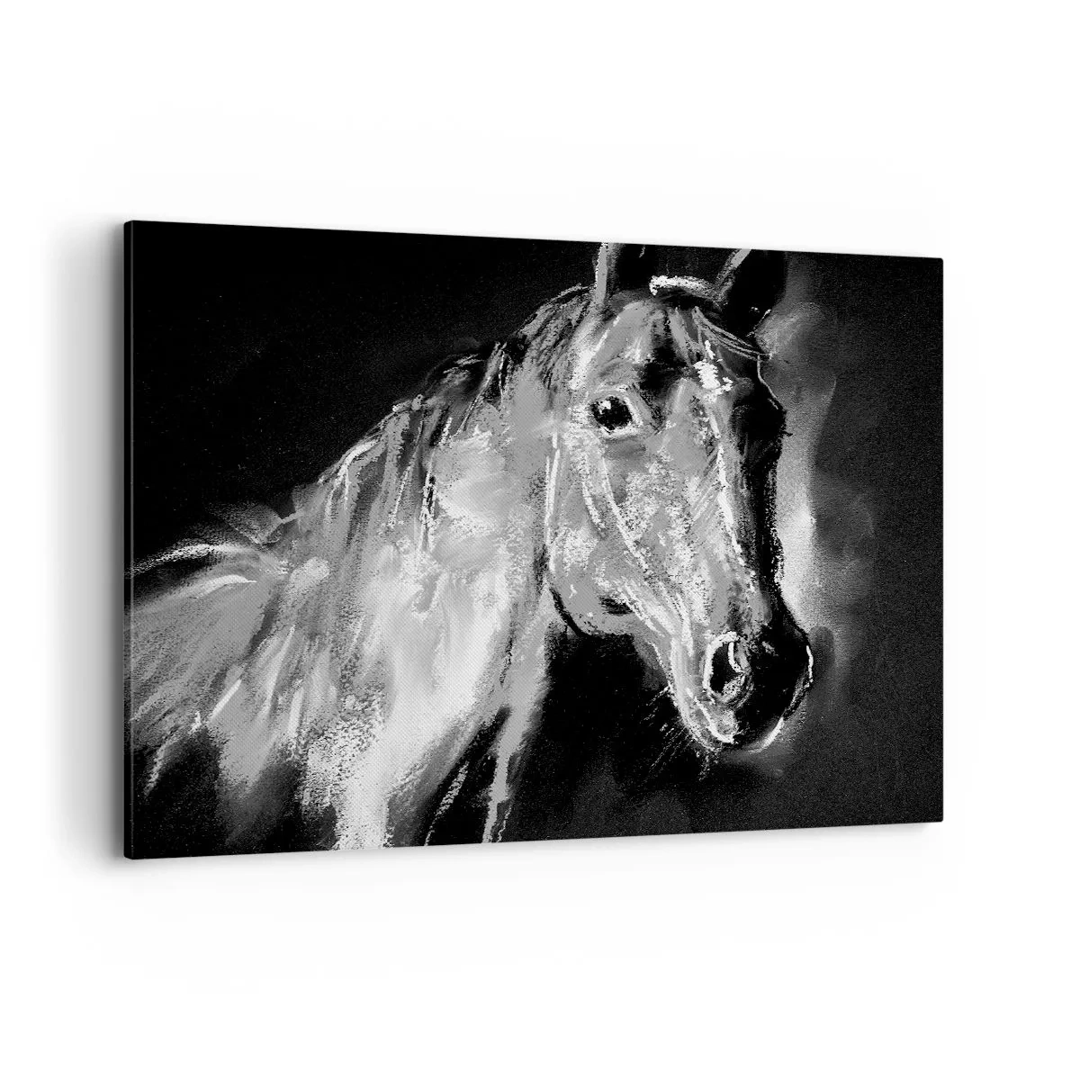 Impression sur toile - Image sur toile - Portrait d'un cheval dans un style dynamique en noir et blanc - 100x70cm - L'éclat d'une âme noble - Décoration murale moderne pour le salon et la chambre ARTTOR