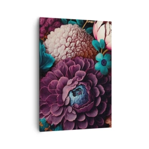 Impression sur toile - Image sur toile - Un bouquet de fleurs aux couleurs intenses sur fond sombre - 50x70cm - La nature en abondance - Décoration murale moderne pour le salon et la chambre ARTTOR