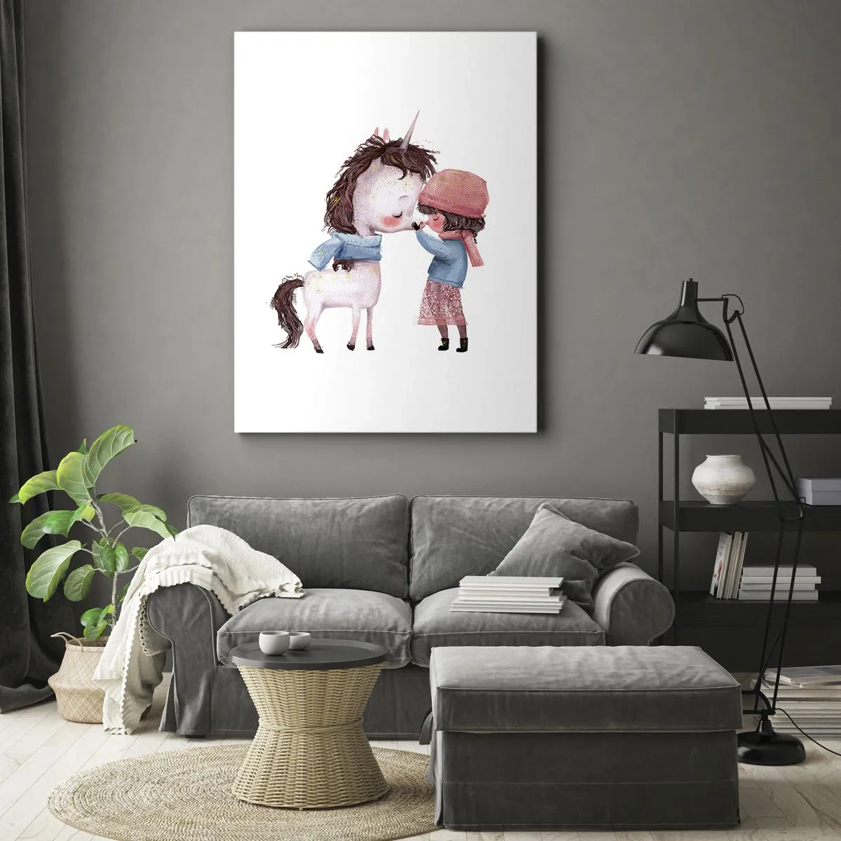 Impression sur toile - Image sur toile - Une fille et une licorne dans un paysage hivernal - 70x100cm - Histoire d'hiver - Décoration murale moderne pour le salon et la chambre ARTTOR