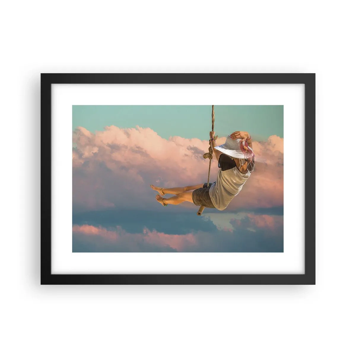 Affiche dans un cadre noir - Poster - S'amuser dans les nuages - 40x30 cm