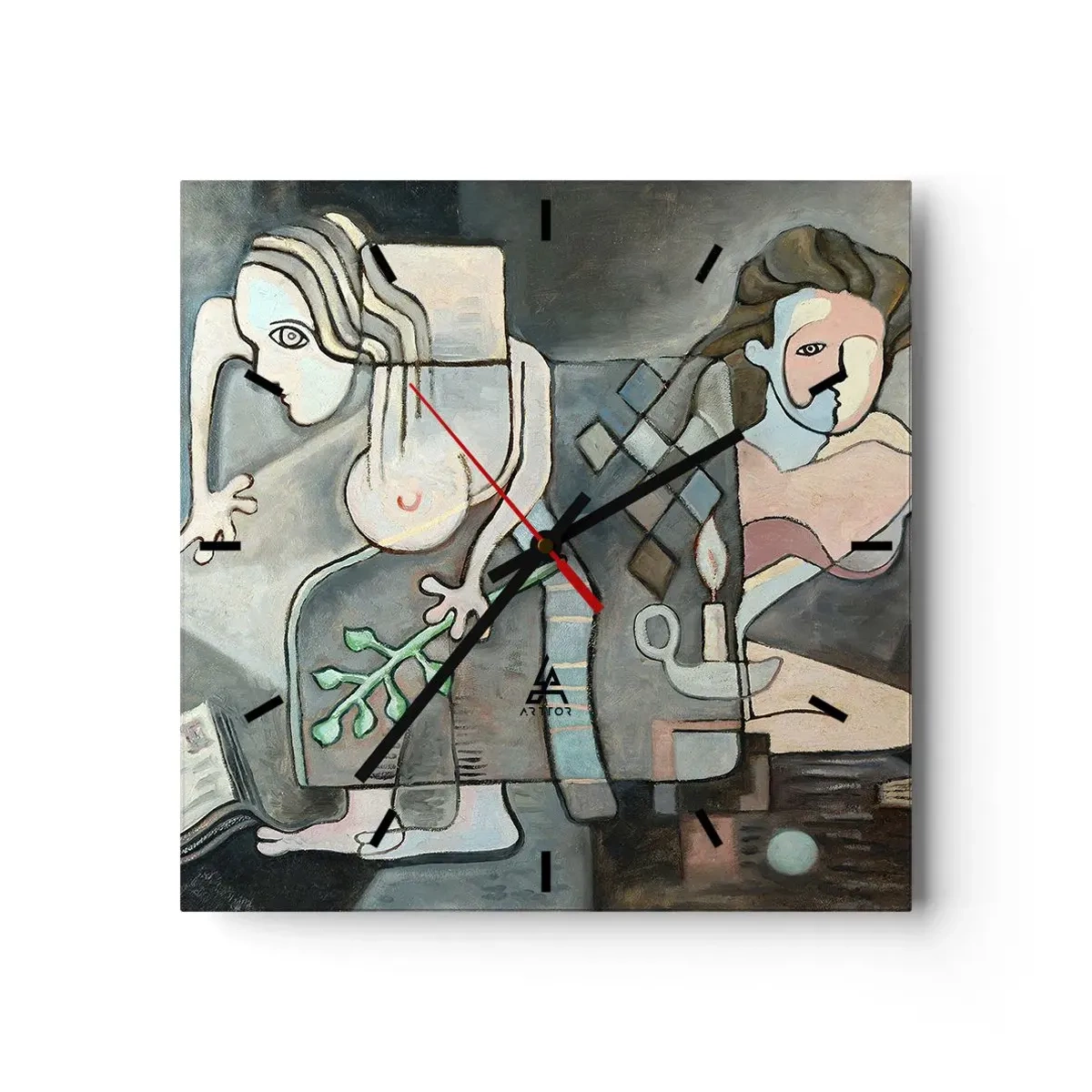 Horloge murale - Pendule murale - Figures abstraites dans une composition symbolique avec une signification profonde - 30x30cm - Mosaïque d'esprit et de matière - Décoration murale moderne pour le salon et la chambre ARTTOR