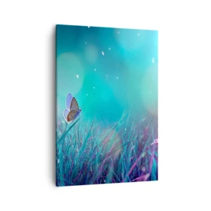 Impression sur toile - Image sur toile - Un papillon sur l'herbe à la lumière de reflets flous - 50x70cm - La vie secrète de la prairie - Décoration murale moderne pour le salon et la chambre ARTTOR