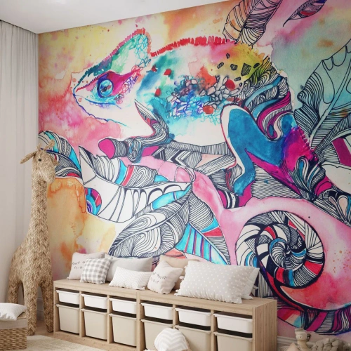 Papier Peint Photo Standard Eco - Aussi coloré que notre monde - Caméléon, Abstraction, Nature - 400x280 cm