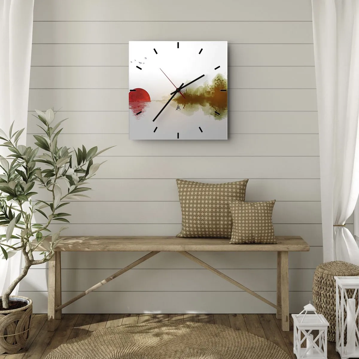 Horloge murale - Pendule murale - Coucher de soleil abstrait sur un lac avec reflet - 30x30cm - Une promesse de paix - Décoration murale moderne pour le salon et la chambre ARTTOR