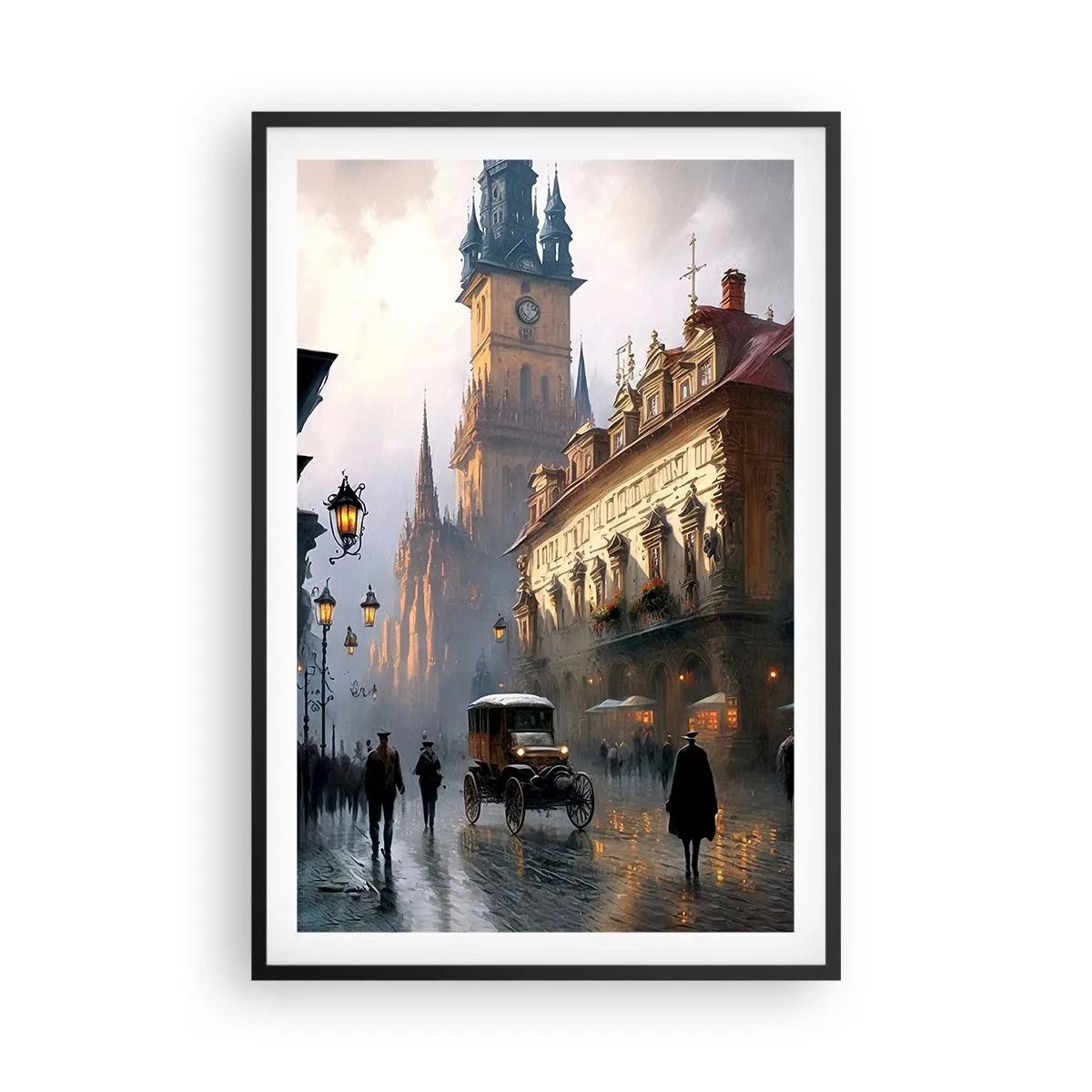 Affiche dans un cadre noir - Poster - Le charme d'une soirée pragoise - 61x91 cm