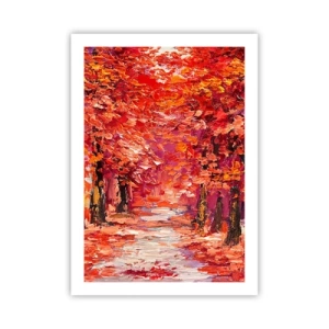 Affiche - Poster - Une allée d'automne pittoresque aux tons rouges - 50x70cm - Impression d'automne - Décoration murale moderne pour le salon et la chambre ARTTOR