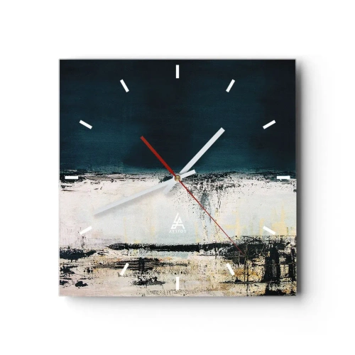 Horloge murale - Pendule murale - Composition horizontale abstraite dans les tons bleu marine et blanc - 30x30cm - Composition horizontale - Décoration murale moderne pour le salon et la chambre ARTTOR
