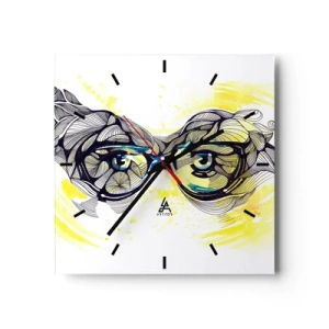 Horloge murale - Pendule murale - Graphiques artistiques de lunettes aux yeux expressifs - 30x30cm - À travers des lunettes bleues - Décoration murale moderne pour le salon et la chambre ARTTOR