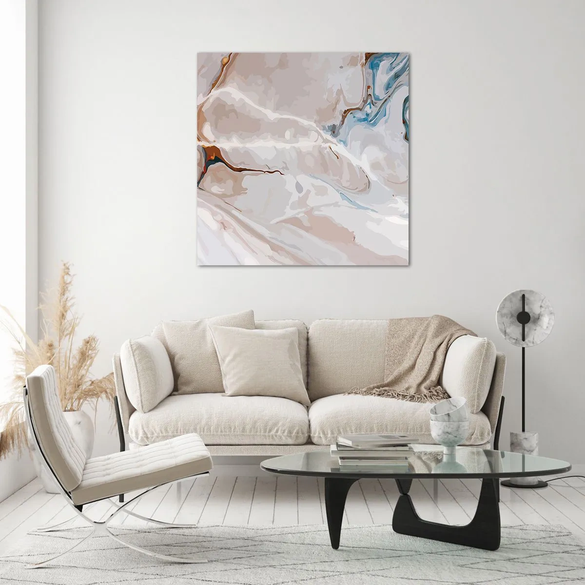 Impression sur verre - Image sur verre - Le bleu serpente sous le blanc - 30x30 cm