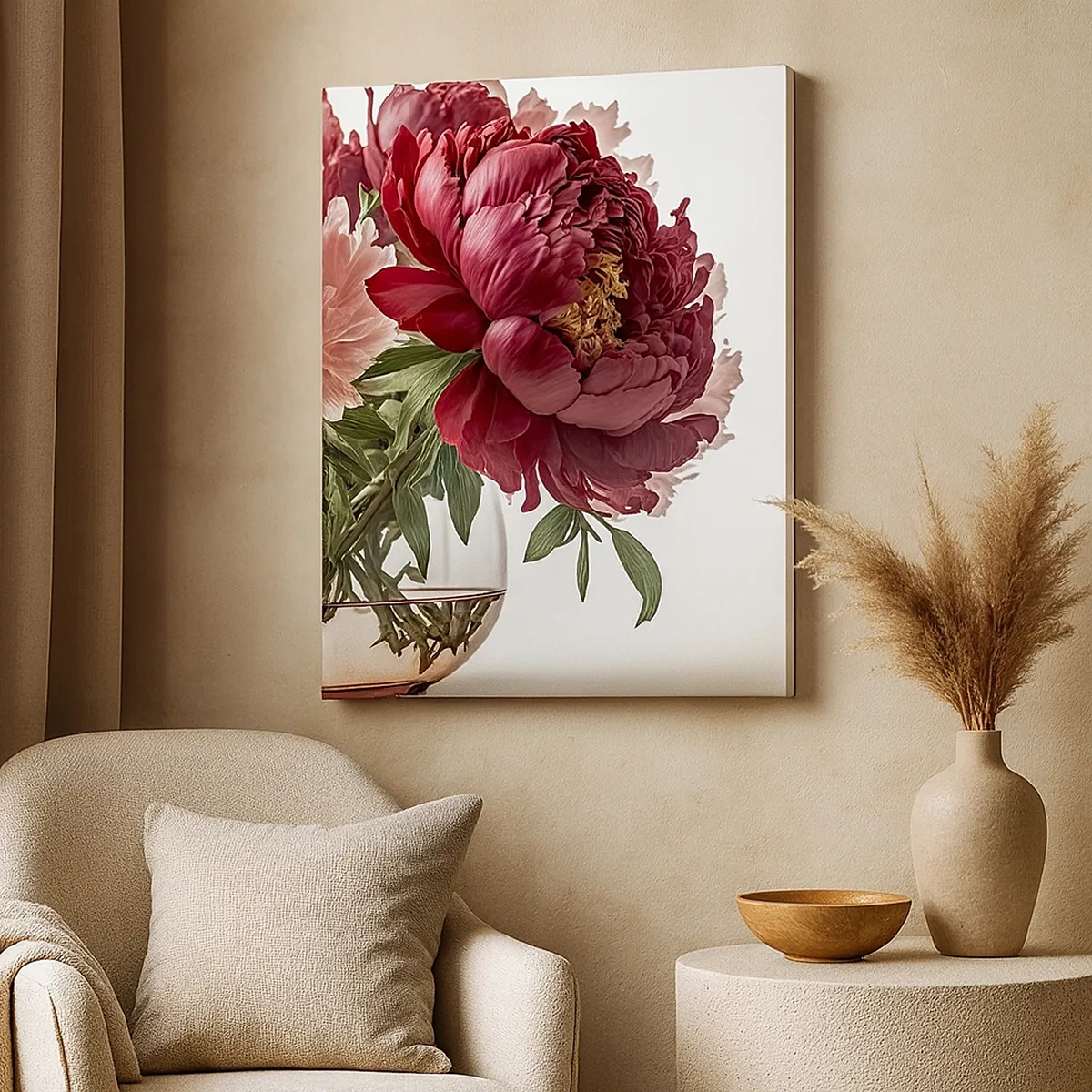 Impression sur toile - Image sur toile - Un bouquet de pivoines dans les tons de rose et de rouge - 50x70cm - En pleine floraison de beauté - Décoration murale moderne pour le salon et la chambre ARTTOR