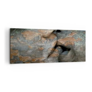 Impression sur toile - Image sur toile - Un motif artistique d'un visage sculpté dans la roche avec un effet de texture naturelle. - 120x50cm - Ensemble pour toujours - Décoration murale moderne pour le salon et la chambre ARTTOR