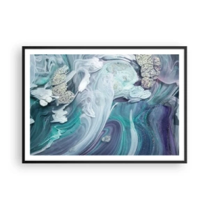 Affiche dans un cadre noir - Poster - Tourbillons abstraits dans des tons de bleu et de blanc - 100x70cm - Courants bleus - Décoration murale moderne pour le salon et la chambre ARTTOR