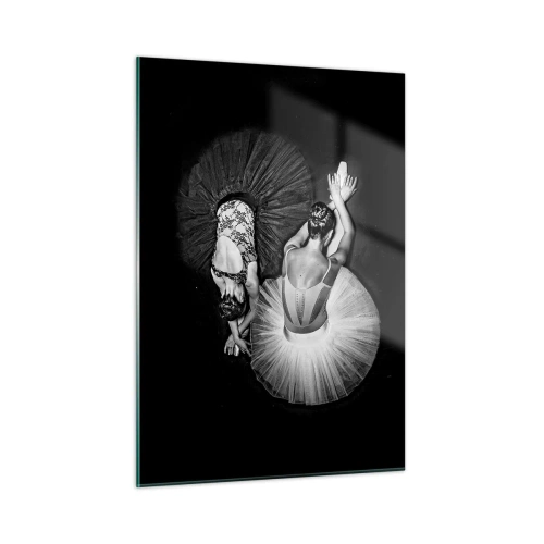 Impression sur verre - Image sur verre - Deux ballerines dans une pose de repos portant des tutus noirs et blancs - 50x70cm - Jin et jang – équilibre idéal - Décoration murale moderne pour le salon et la chambre ARTTOR