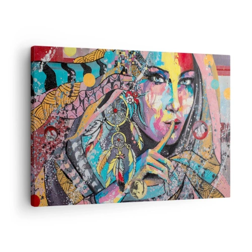 Impression sur toile - Image sur toile - Visage féminin coloré dans un style artistique - 70x50cm - Taisez-vous jusqu'à ce que vous compreniez - Décoration murale moderne pour le salon et la chambre ARTTOR