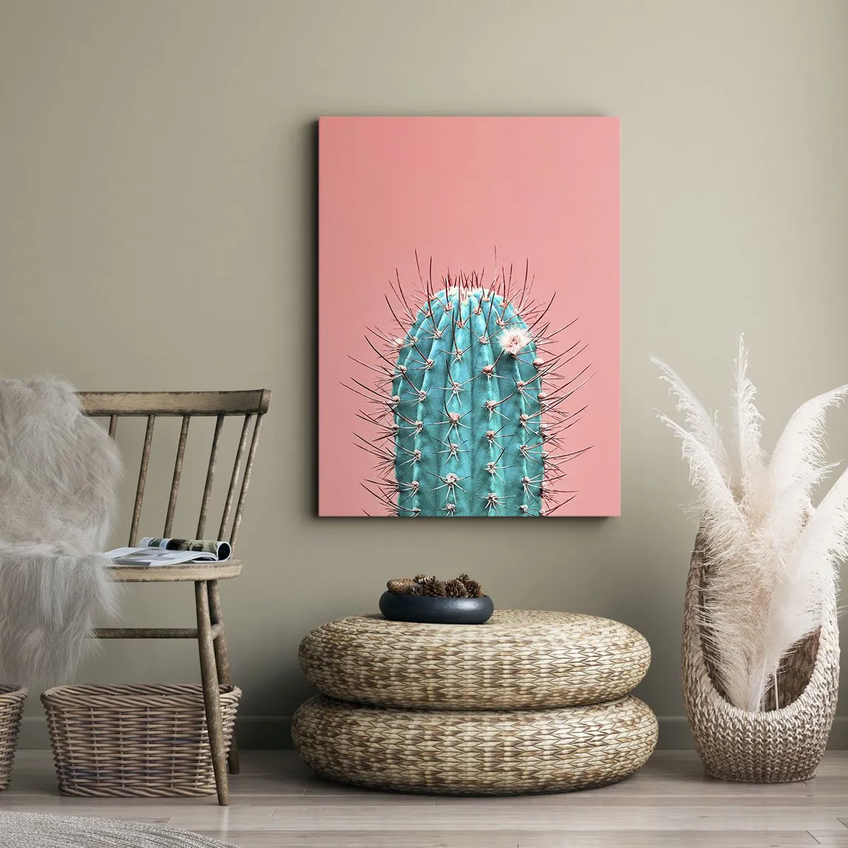 Impression sur toile - Image sur toile - Une interprétation artistique d'un cactus sur fond rose - 50x70cm - Juste regarde - Décoration murale moderne pour le salon et la chambre ARTTOR