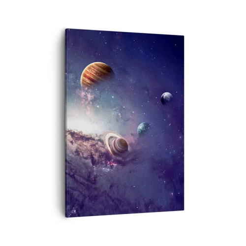 Impression sur toile - Image sur toile - Planètes dans une galaxie avec une nébuleuse en arrière-plan - 50x70cm - Système de danse solaire - Décoration murale moderne pour le salon et la chambre ARTTOR