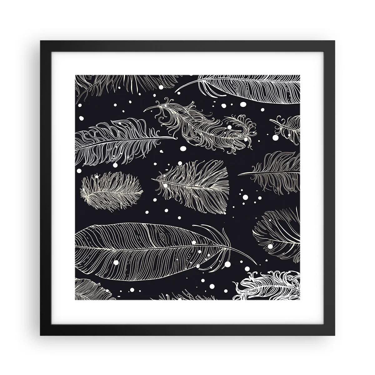 Affiche dans un cadre noir - Poster - Toile de plumes - 40x40 cm