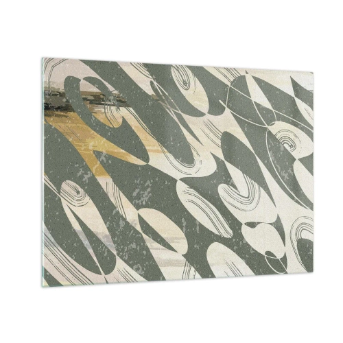 Impression sur verre - Image sur verre - Une composition verte et beige aux formes organiques dynamiques - 70x50cm - Abstraction rythmique - Décoration murale moderne pour le salon et la chambre ARTTOR
