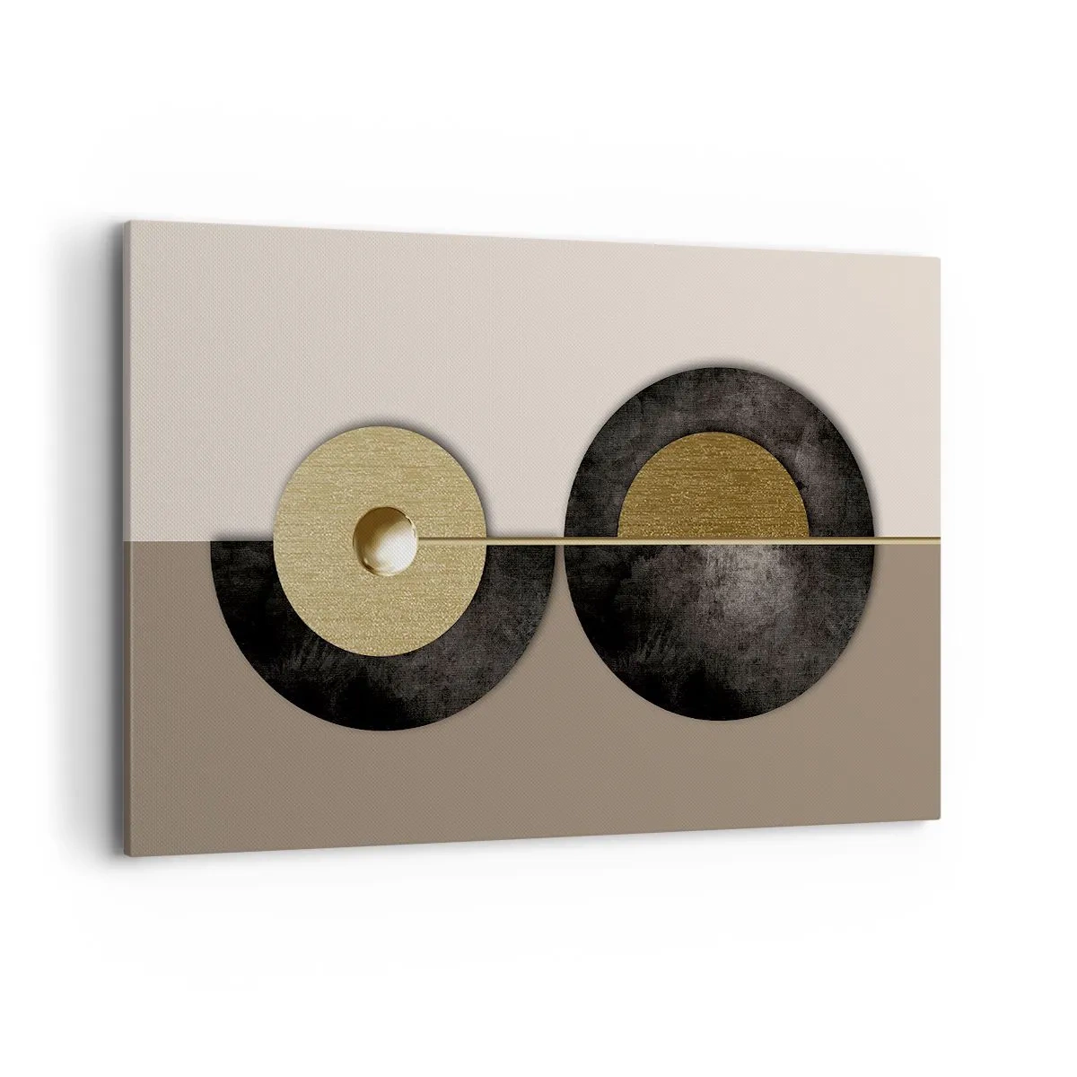 Impression sur toile - Image sur toile - Cercles abstraits dans des tons d'or et de marron - 120x80cm - Variations autour du cercle - Décoration murale moderne pour le salon et la chambre ARTTOR