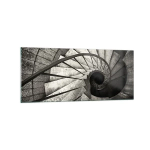 Impression sur verre - Image sur verre - Escalier en colimaçon noir et blanc de style moderne - 120x50cm - En haut des escaliers, en bas des escaliers - Décoration murale moderne pour le salon et la chambre ARTTOR