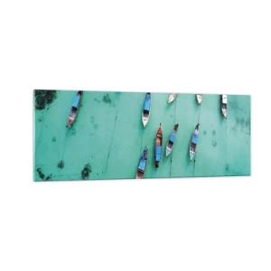 Impression sur verre - Image sur verre - Vue aérienne de bateaux sur une eau turquoise - 140x50cm - Dans une attente jouyeuse - Décoration murale moderne pour le salon et la chambre ARTTOR