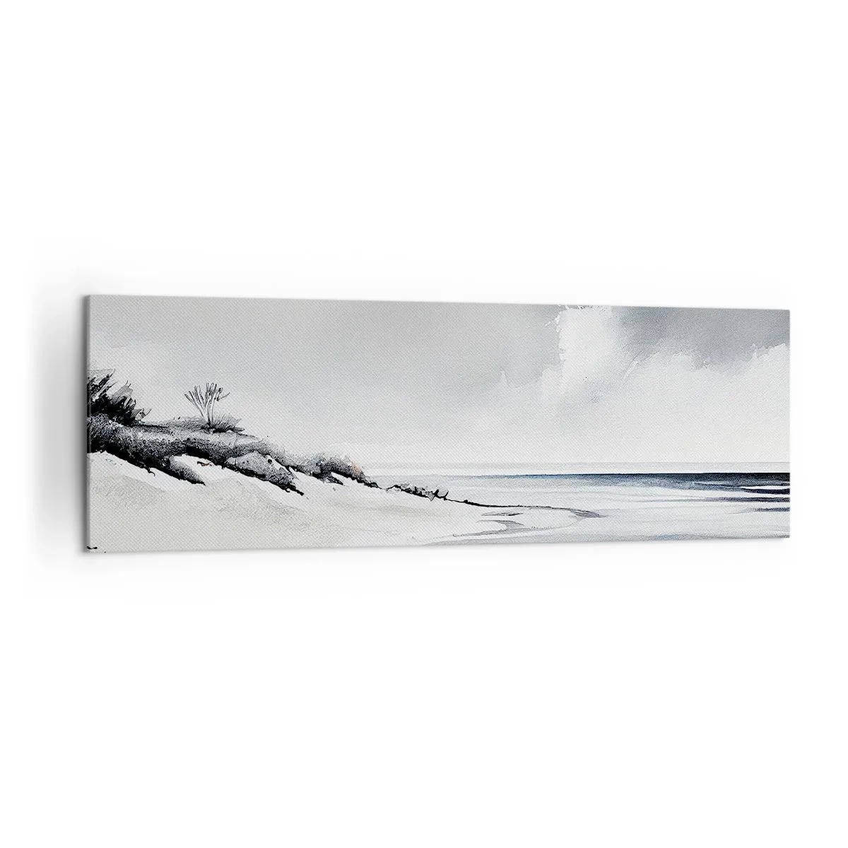 Impression sur toile - Image sur toile - Une plage aux tons sobres de gris et de bleu - 160x50cm - Ensemble depuis toujours - Décoration murale moderne pour le salon et la chambre ARTTOR