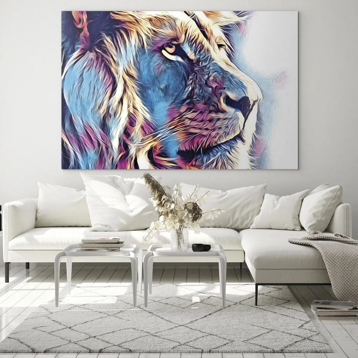 Impression sur verre - Image sur verre - Graphiques de lion colorés dans un style moderne et artistique - 120x80cm - L'intelligence de la nature - Décoration murale moderne pour le salon et la chambre ARTTOR