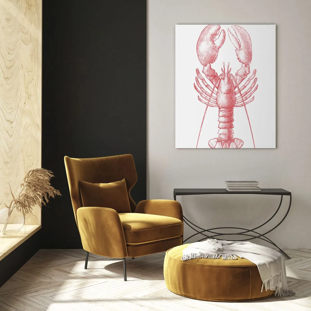 Impression sur verre - Image sur verre - Croquis d'un homard en rouge sur fond clair - 50x70cm - Un homard digne d'Homère - Décoration murale moderne pour le salon et la chambre ARTTOR