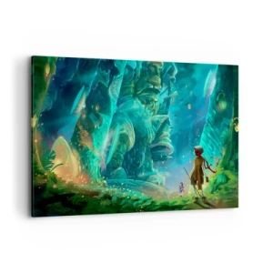 Impression sur toile - Image sur toile - Forêt magique avec un personnage d'explorateur - 100x70cm - Du grand livre des contes de fées - Décoration murale moderne pour le salon et la chambre ARTTOR
