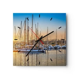 Horloge murale - Pendule murale - Coucher de soleil sur une marina pleine de voiliers - 30x30cm - Le vent aussi doit dormir - Décoration murale moderne pour le salon et la chambre ARTTOR