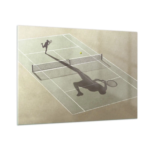 Impression sur verre - Image sur verre - La silhouette d'un joueur de tennis et son ombre sur le court pendant un service - 100x70cm - Dépassement de soi - Décoration murale moderne pour le salon et la chambre ARTTOR