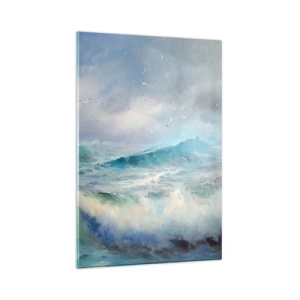 Impression sur verre - Image sur verre - De grosses vagues sur l'océan - 80x120cm - "Le tourbillon hurlait de triomphe..." - Décoration murale moderne pour le salon et la chambre ARTTOR