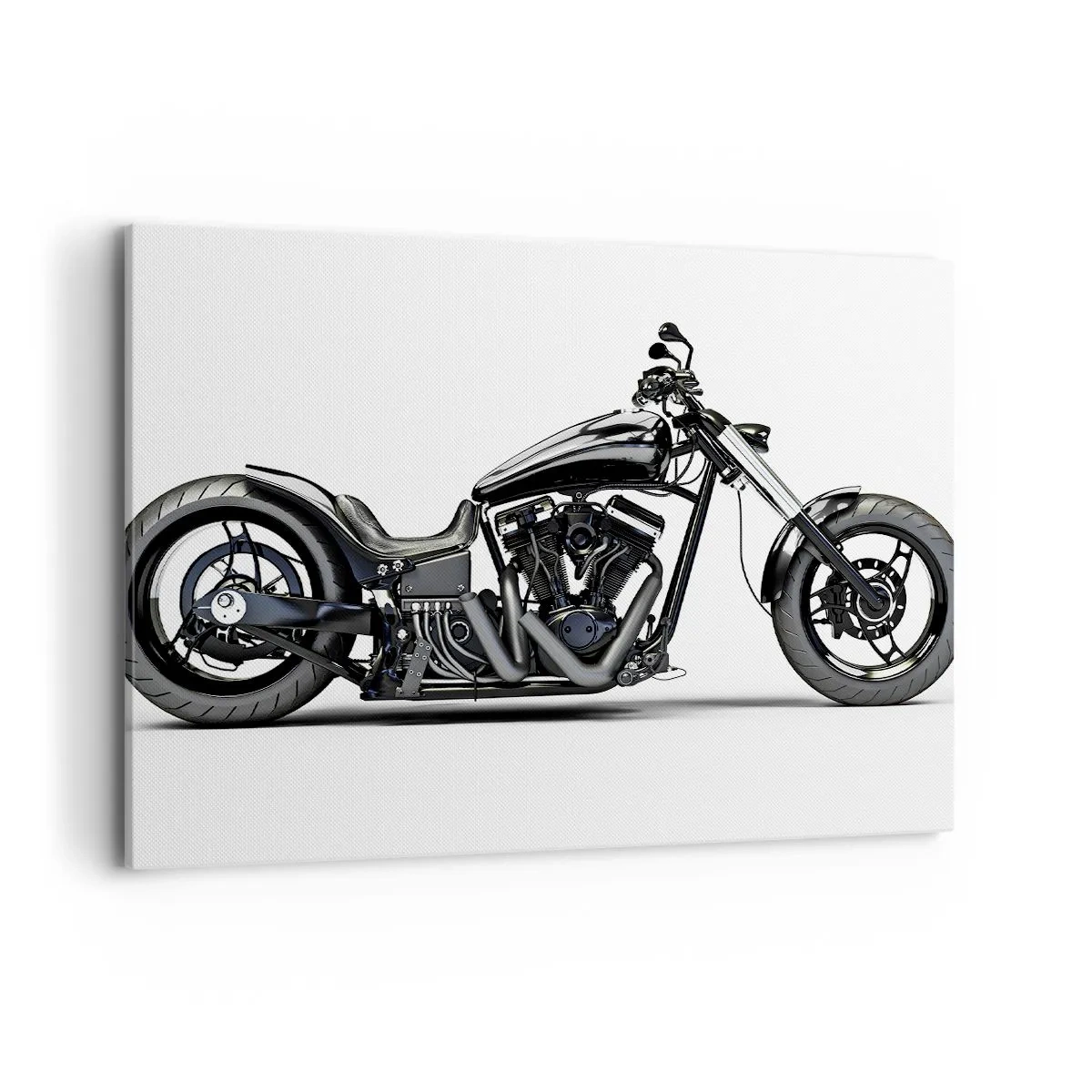 Impression sur toile - Image sur toile - Moto customisée noire élégante sur fond blanc - 100x70cm - Pour ceux qui aiment la liberté - Décoration murale moderne pour le salon et la chambre ARTTOR