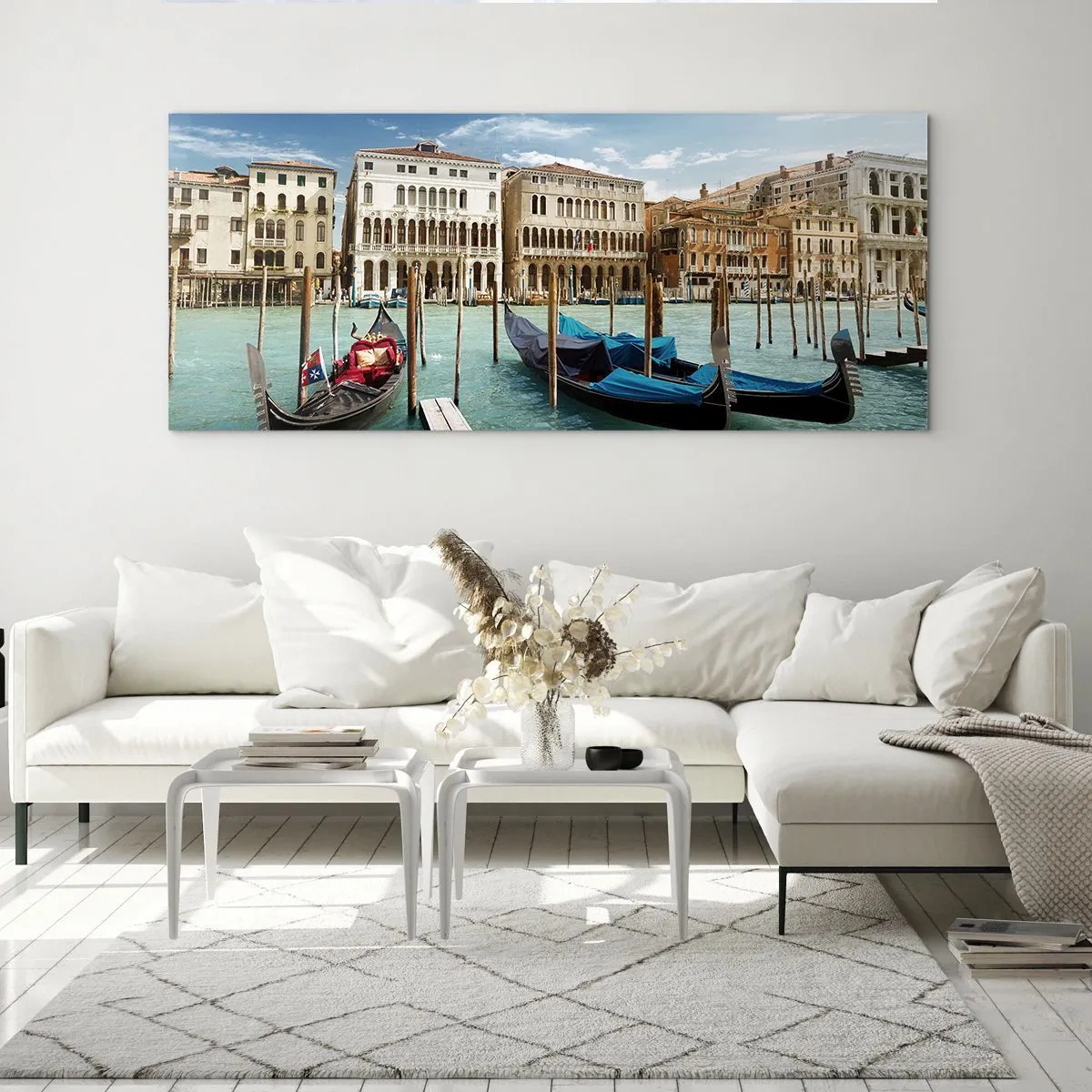 Impression sur verre - Image sur verre - Venise avec des gondoles et des palais contre le ciel - 160x50cm - Palace bleu ciel - Décoration murale moderne pour le salon et la chambre ARTTOR